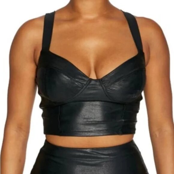 NEW Naked Wardrobe Drip Bustier Crop Bra Top Women's Size S Black Corsetry Goth - Picture 1 of 11